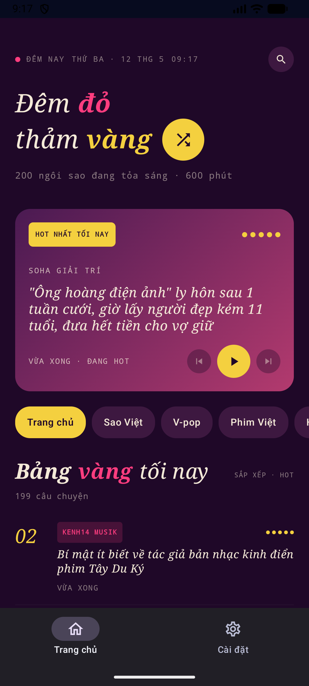 Tinh Tú home screen on Android phone